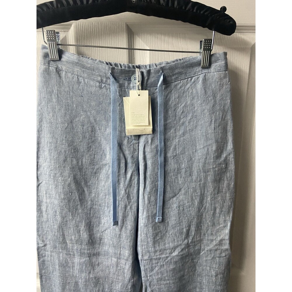 Boden Casual Linen Pants Seaspray Blue Relaxed Tapered Cropped Leg NWT US 4R - Picture 4 of 12
